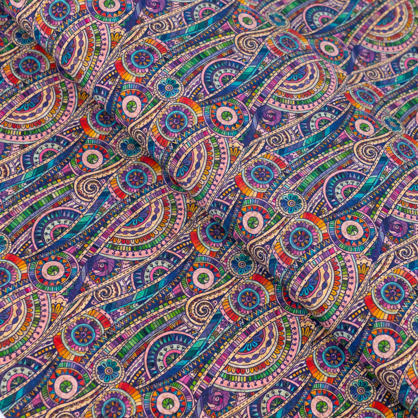 Vibrant Multicolor Abstract Pattern Cork Fabric COF-572