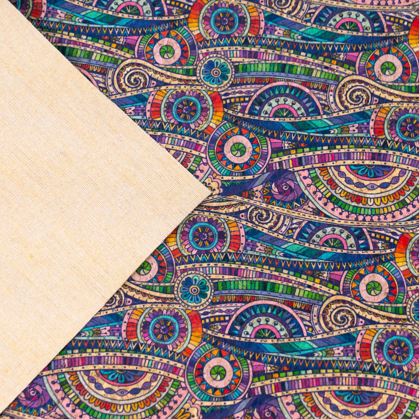 Vibrant Multicolor Abstract Pattern Cork Fabric COF-572