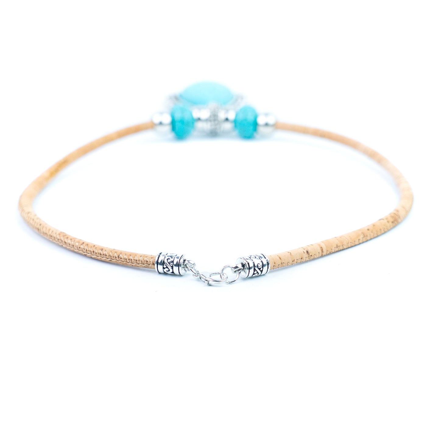 Handmade 5mm Natural Cork Necklace with Turquoise-Colored Pendant N-205-3