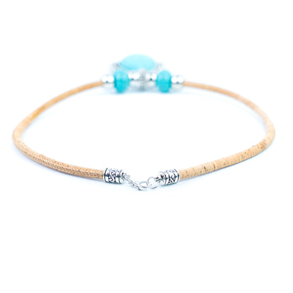 Handmade 5mm Natural Cork Necklace with Turquoise-Colored Pendant N-205-3