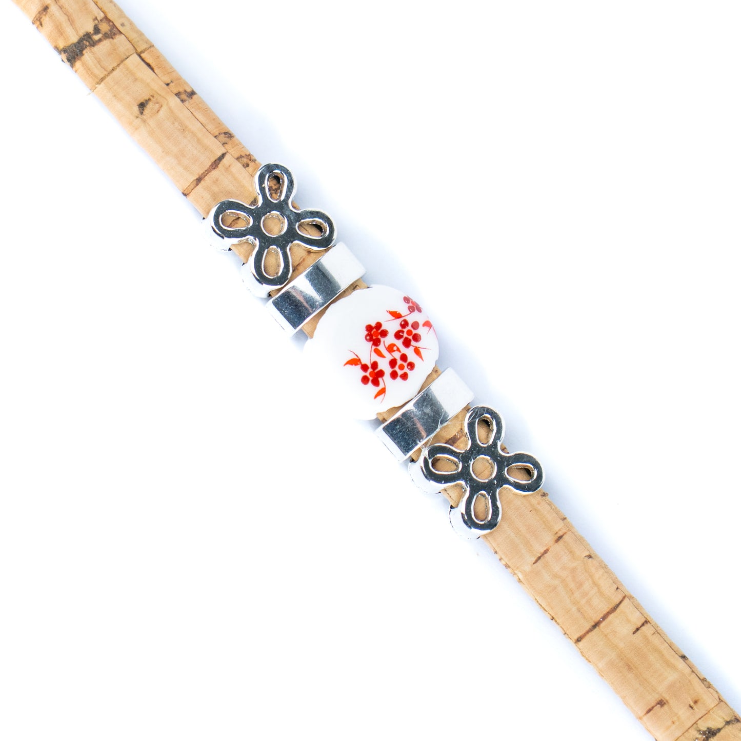 10mm Flat Cork Bangle | Ceramic Flower Bead · Alloy Accessories DBR-014-MIX-5