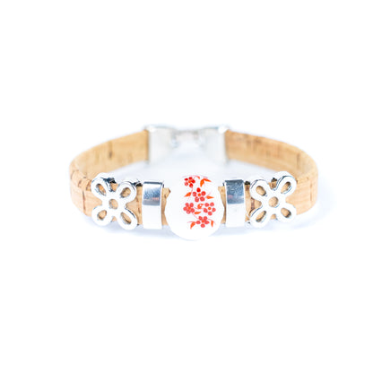 10mm Flat Cork Bangle | Ceramic Flower Bead · Alloy Accessories DBR-014-MIX-5