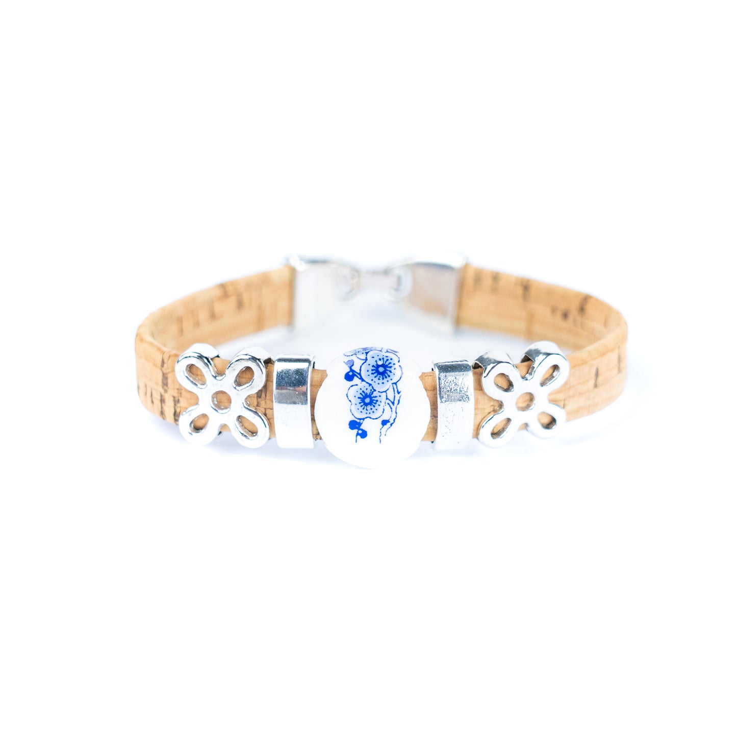 10mm Flat Cork Bangle | Ceramic Flower Bead · Alloy Accessories DBR-014-MIX-5