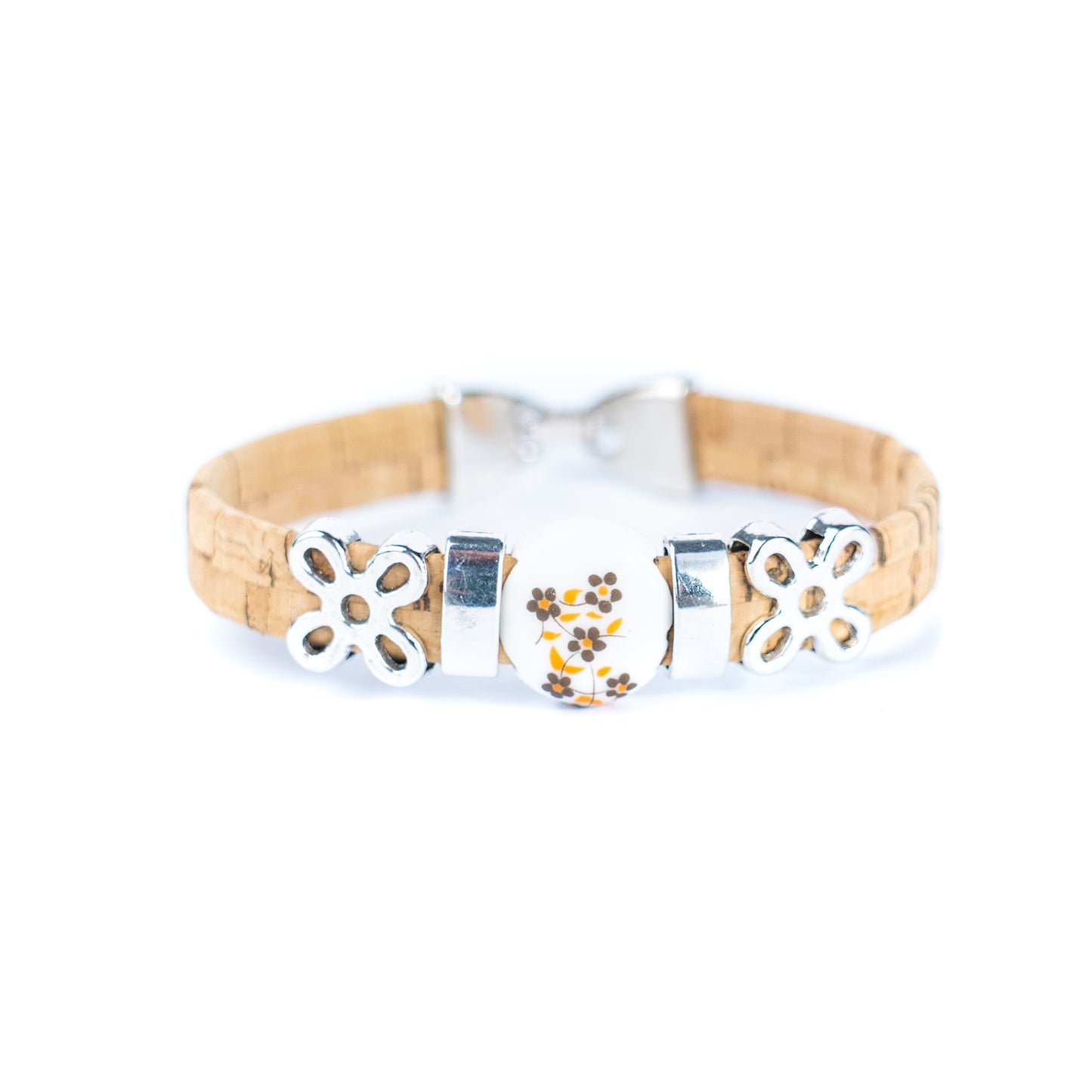 10mm Flat Cork Bangle | Ceramic Flower Bead · Alloy Accessories DBR-014-MIX-5