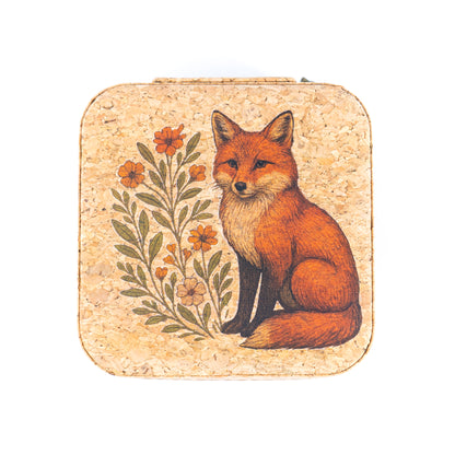 Natural Cork Jewelry Storage Box Cat & Fox Edition L-1165