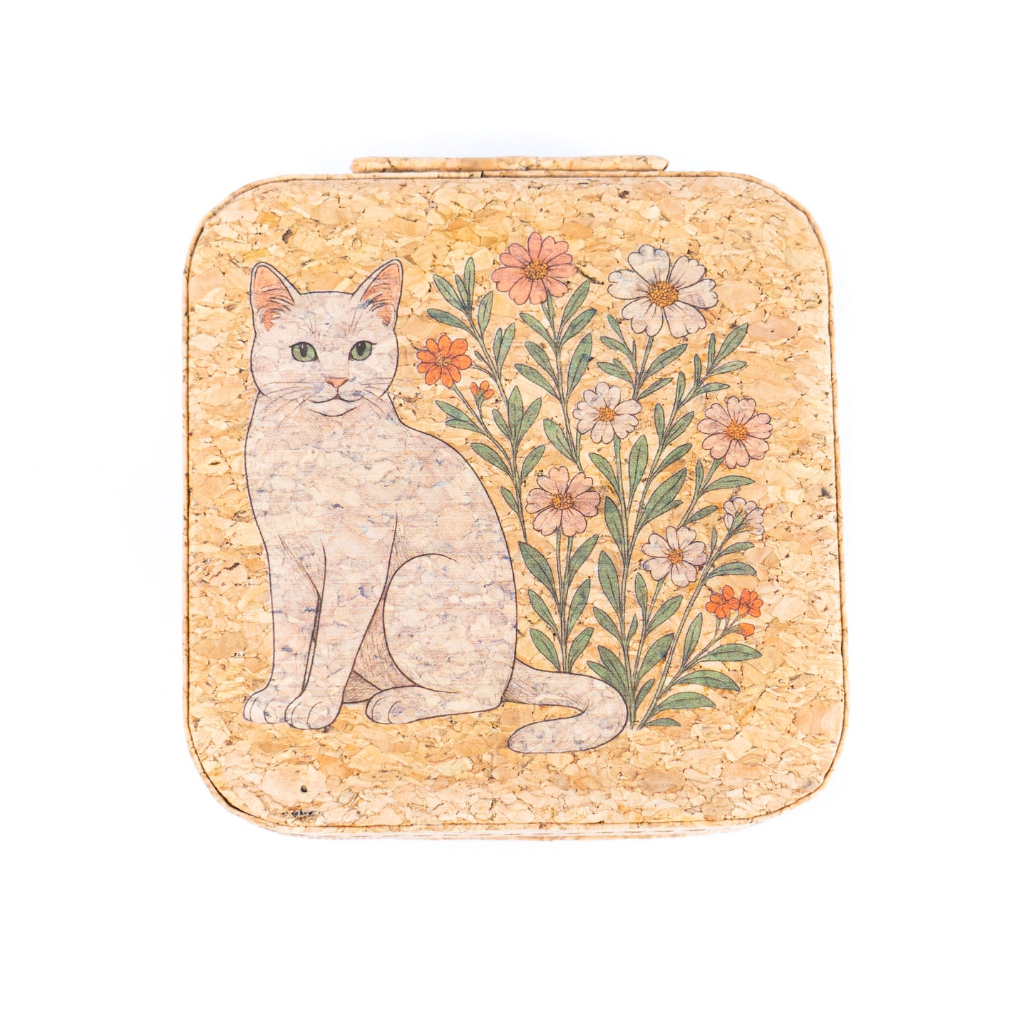 Natural Cork Jewelry Storage Box Cat & Fox Edition L-1165