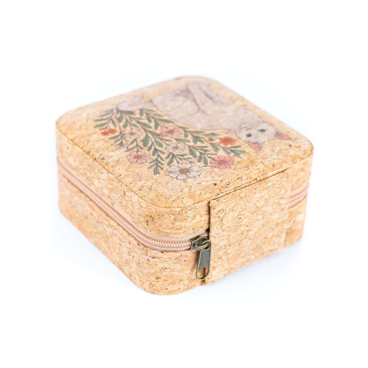 Natural Cork Jewelry Storage Box Cat & Fox Edition L-1165