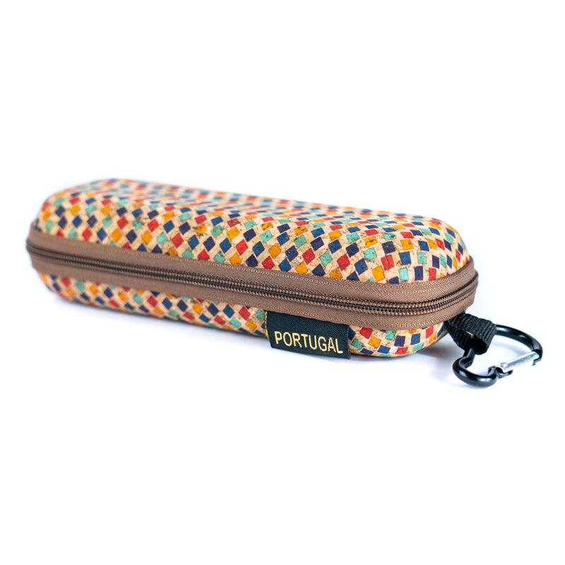 Cork Glasses Case with Carabiner Clip – Multicolor Pattern – L-1163-10 (10 Units)