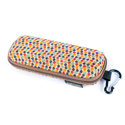 Cork Glasses Case with Carabiner Clip – Multicolor Pattern – L-1163-10 (10 Units)