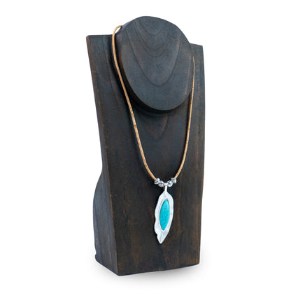 Natural Cork Necklace with Turquoise Leaf Pendant – Handmade in Portugal N-187-5