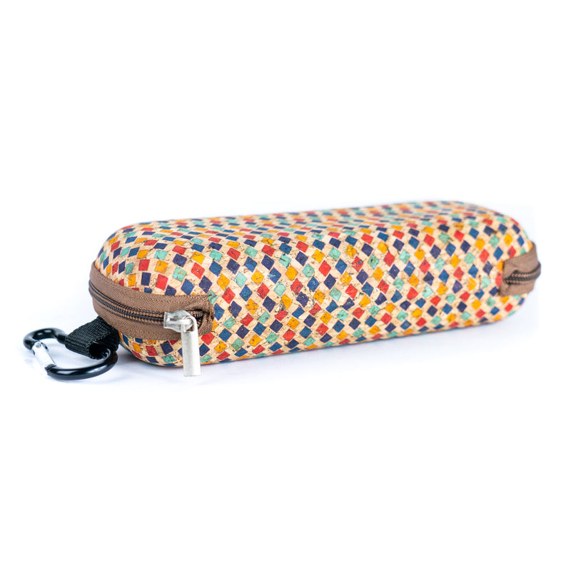 Cork Glasses Case with Carabiner Clip – Multicolor Pattern – L-1163-10 (10 Units)