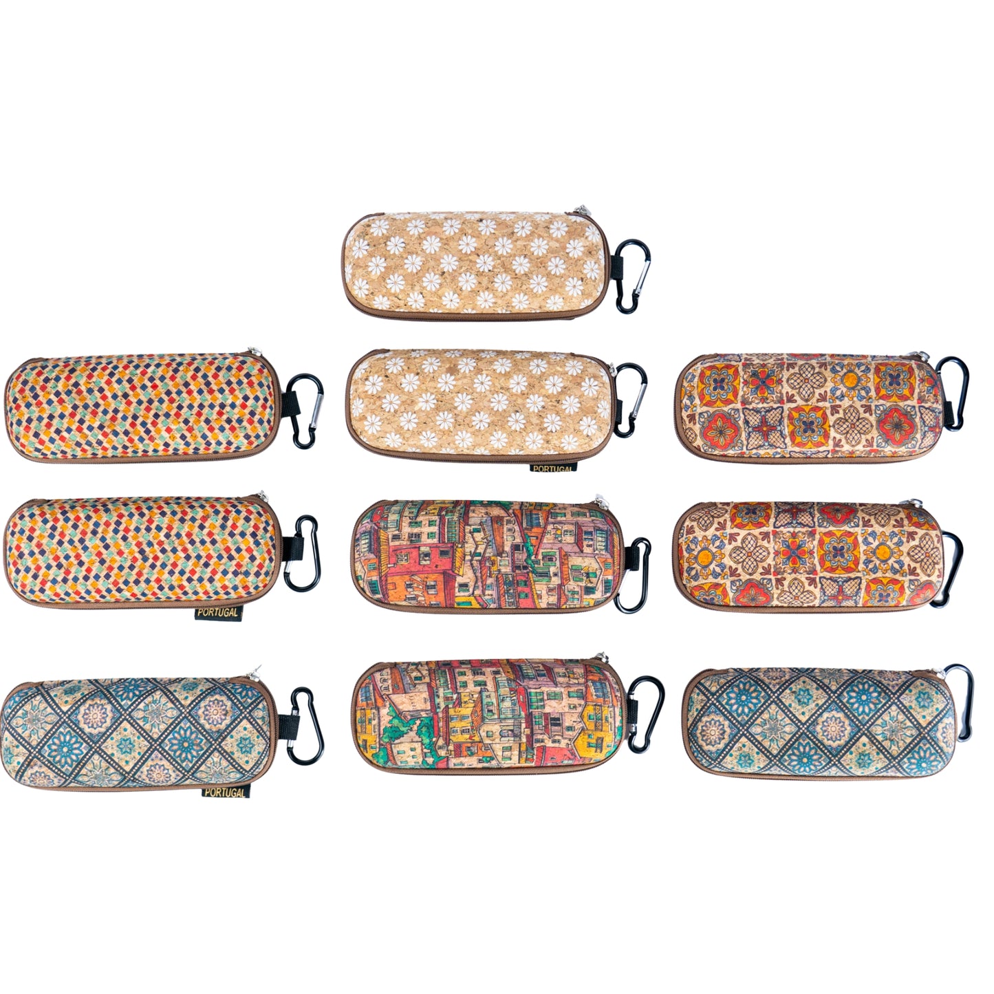 Cork Glasses Case with Carabiner Clip – Multicolor Pattern – L-1163-10 (10 Units)