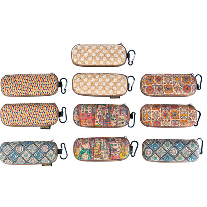 Cork Glasses Case with Carabiner Clip – Multicolor Pattern – L-1163-10 (10 Units)