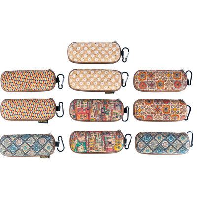Cork Glasses Case with Carabiner Clip – Multicolor Pattern – L-1163-10 (10 Units)