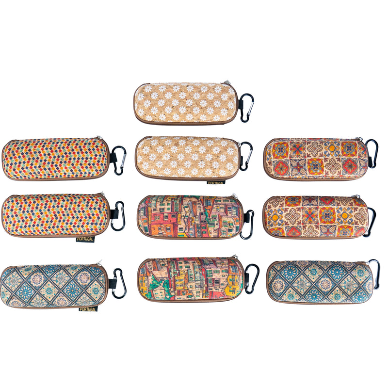 Cork Glasses Case with Carabiner Clip – Multicolor Pattern – L-1163-10 (10 Units)
