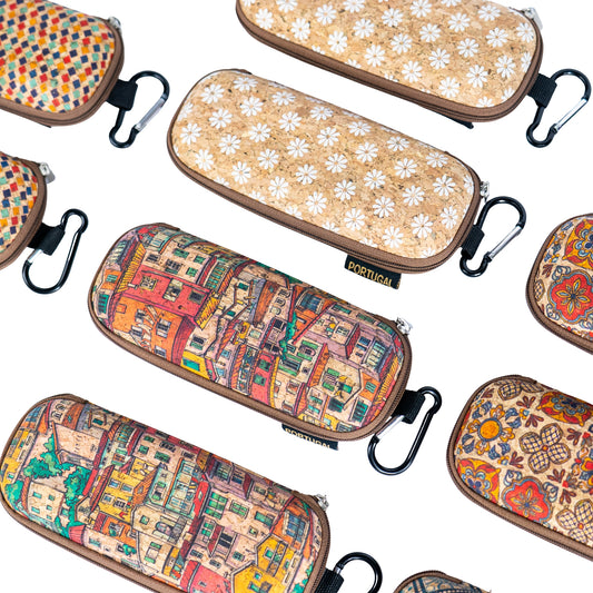 Cork Glasses Case with Carabiner Clip – Multicolor Pattern – L-1163-10 (10 Units)