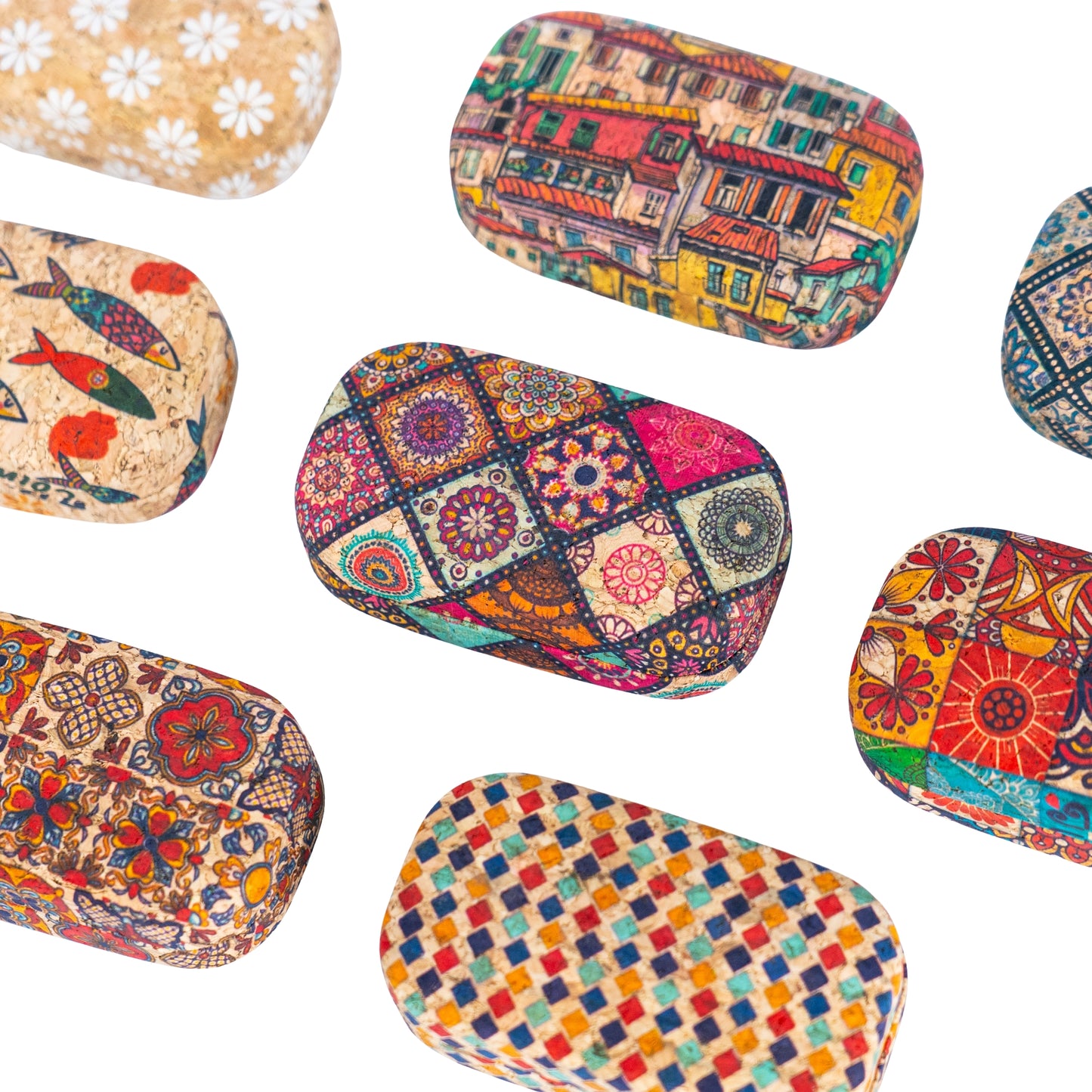 Cork Contact Lens Case with Mirror – Multicolor Pattern – L-1164-MIX-24 (24 Units)