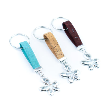 Natural Cork Keychain with Flower Charm I-015-MIX-10