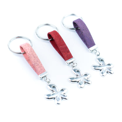 Natural Cork Keychain with Flower Charm I-015-MIX-10
