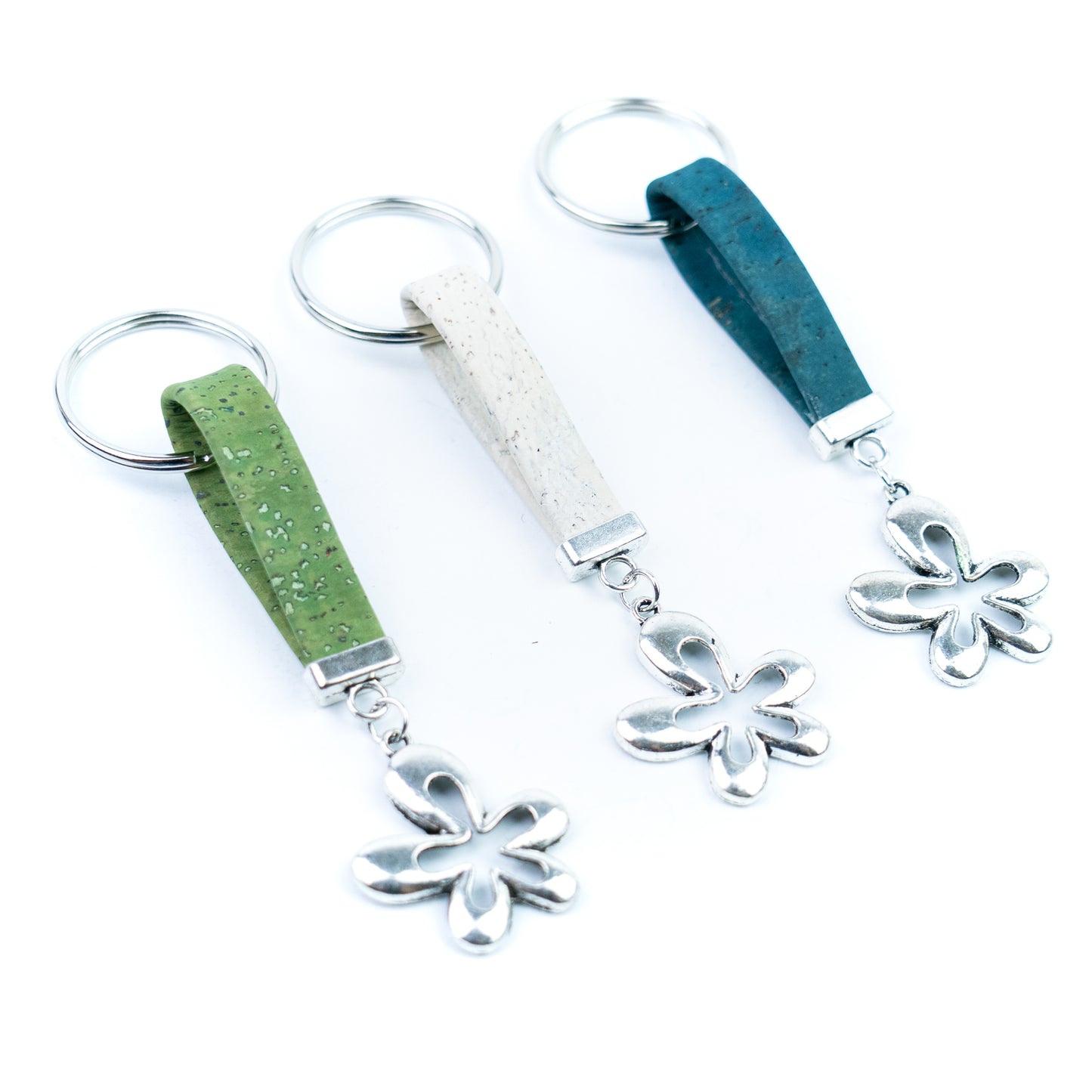 Natural Cork Keychain with Flower Charm I-015-MIX-10