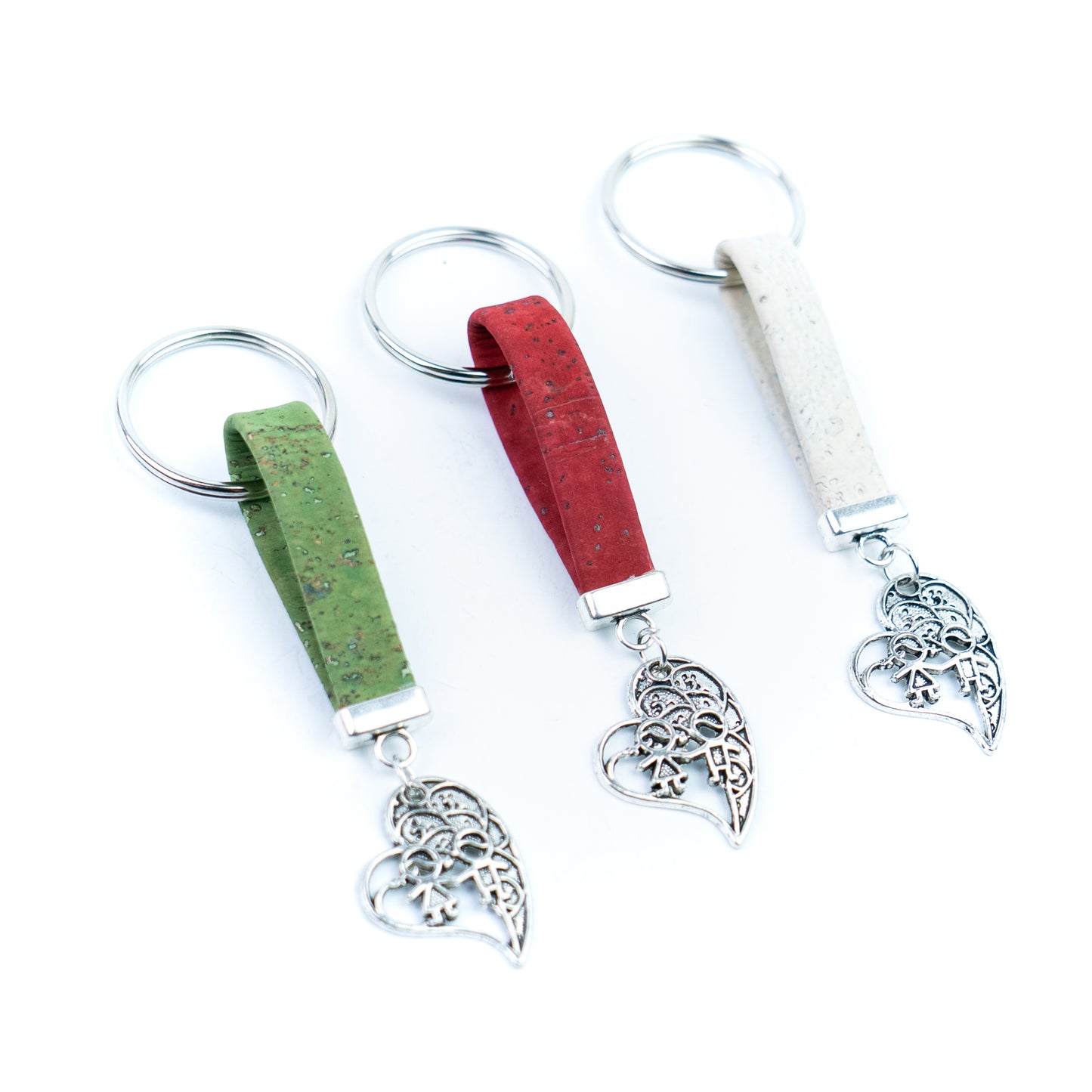 Natural Cork Keychain with Heart &amp; Children Charm I-080-MIX-10