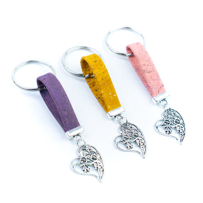 Natural Cork Keychain with Heart &amp; Children Charm I-080-MIX-10