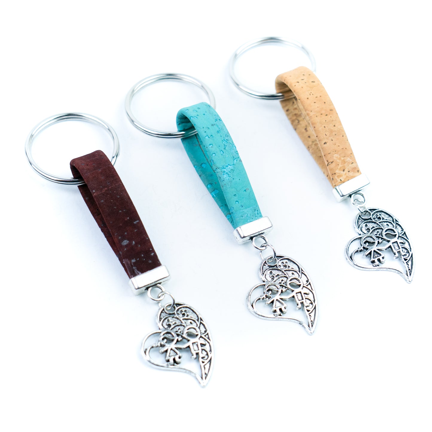 Natural Cork Keychain with Heart &amp; Children Charm I-080-MIX-10