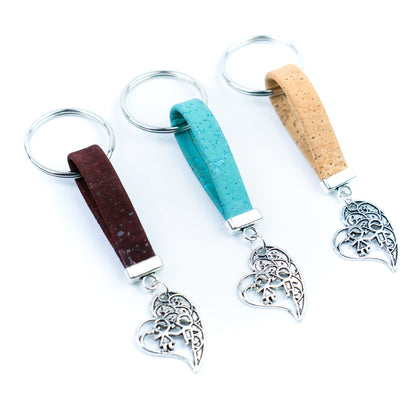 Natural Cork Keychain with Heart &amp; Children Charm I-080-MIX-10