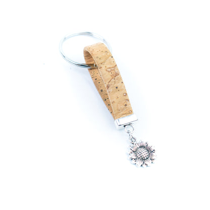 Natural Cork Keychain with Sunflower Charm I-066-MIX-10