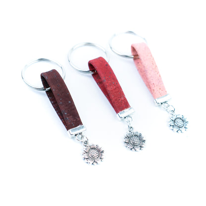 Natural Cork Keychain with Sunflower Charm I-066-MIX-10