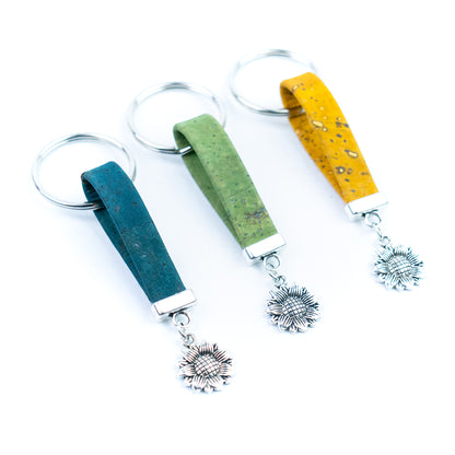 Natural Cork Keychain with Sunflower Charm I-066-MIX-10