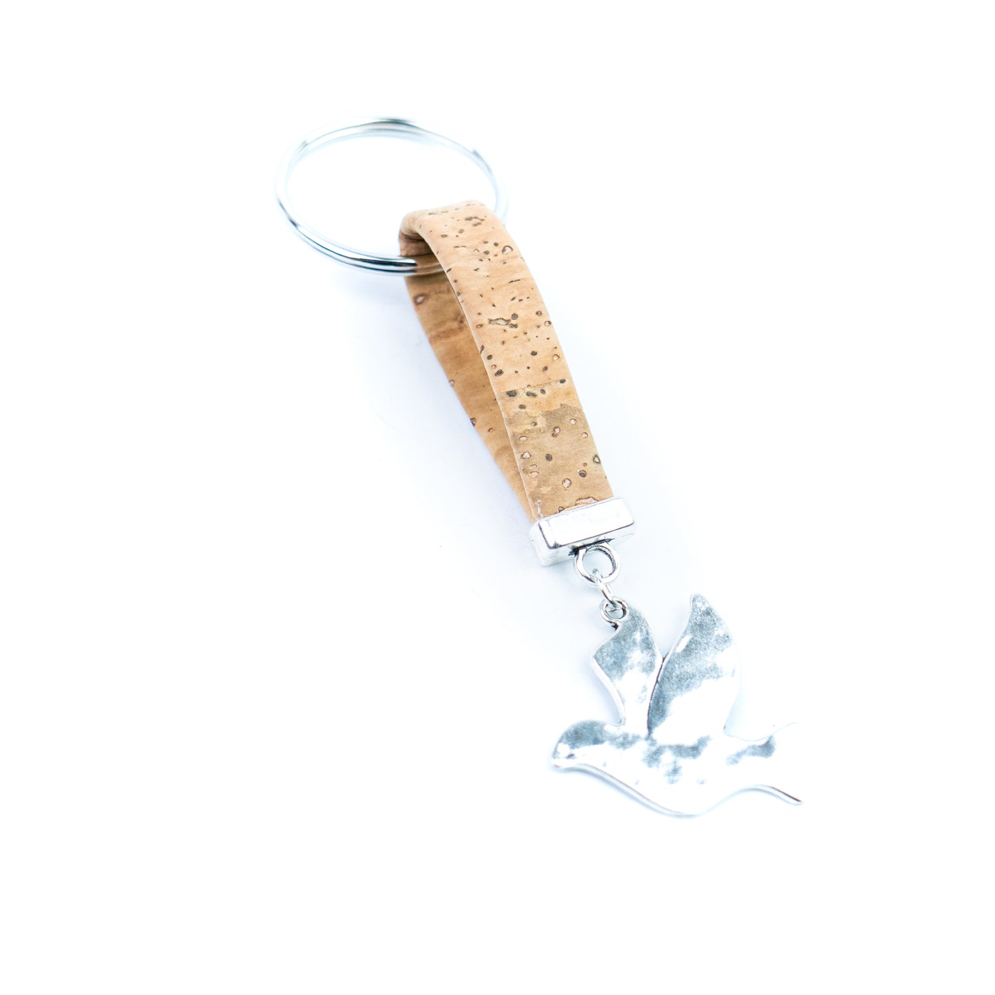 Natural Cork Keychain with Dove Charm I-062-MIX-10