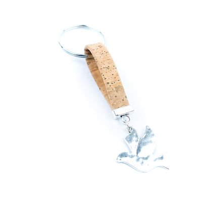 Natural Cork Keychain with Dove Charm I-062-MIX-10