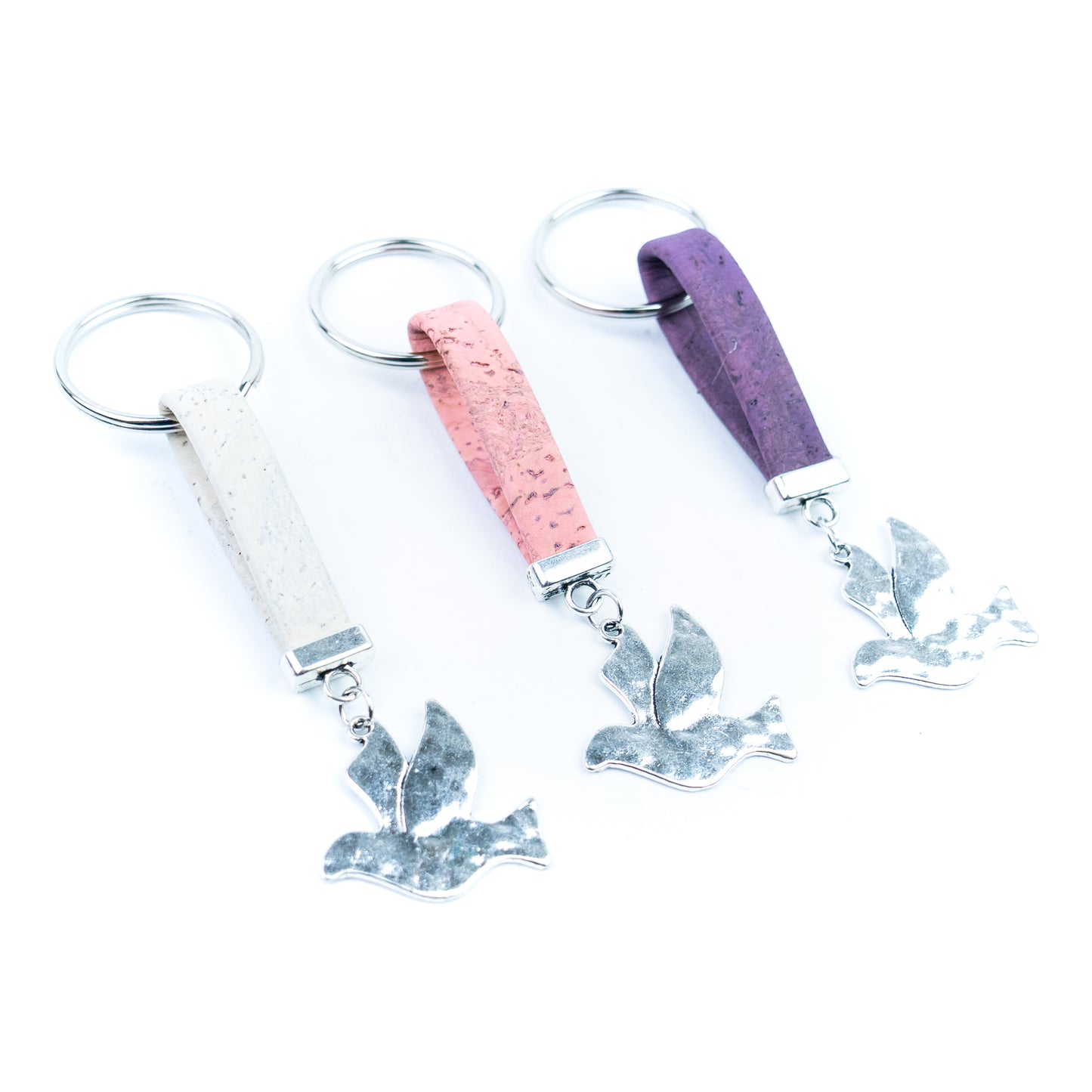 Natural Cork Keychain with Dove Charm I-062-MIX-10