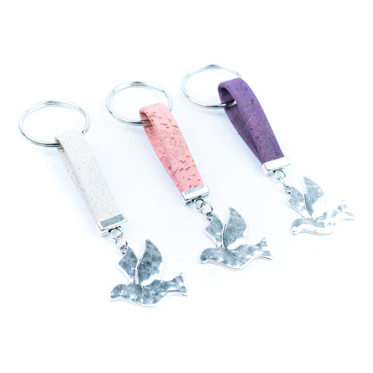 Natural Cork Keychain with Dove Charm I-062-MIX-10