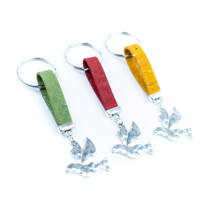 Natural Cork Keychain with Dove Charm I-062-MIX-10