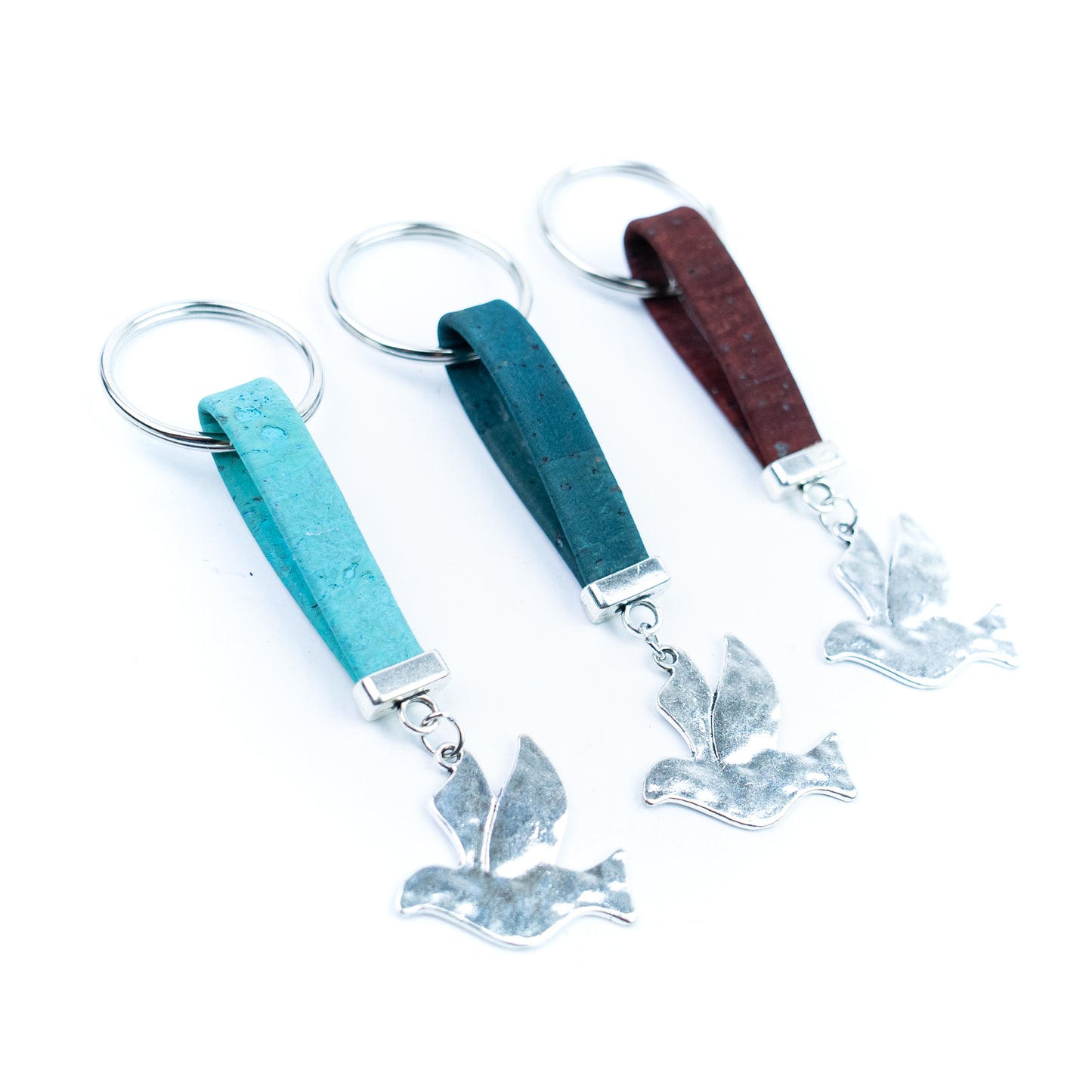 Natural Cork Keychain with Dove Charm I-062-MIX-10