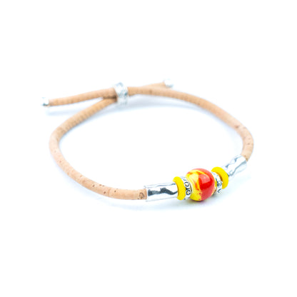 Handmade 3mm Natural Cork Bracelet with Ceramic Bead BR-537-MIX-10