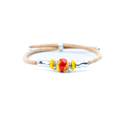 Handmade 3mm Natural Cork Bracelet with Ceramic Bead BR-537-MIX-10
