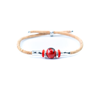 Handmade 3mm Natural Cork Bracelet with Ceramic Bead BR-537-MIX-10