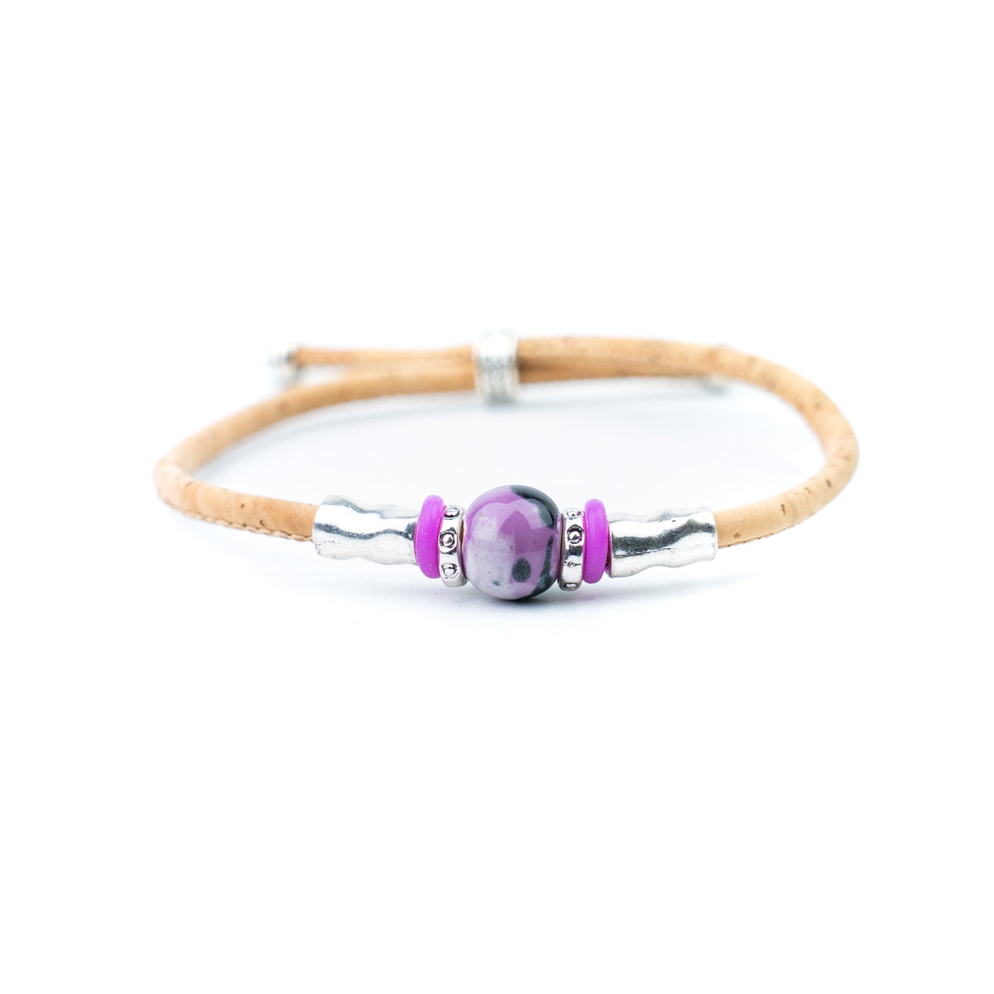 Handmade 3mm Natural Cork Bracelet with Ceramic Bead BR-537-MIX-10