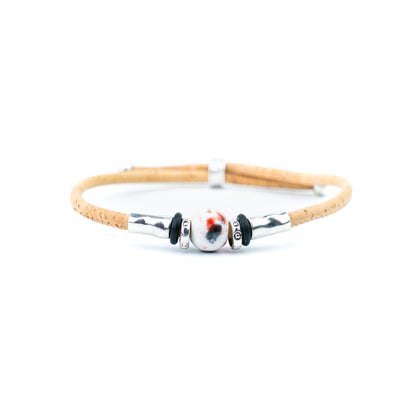 Handmade 3mm Natural Cork Bracelet with Ceramic Bead BR-537-MIX-10