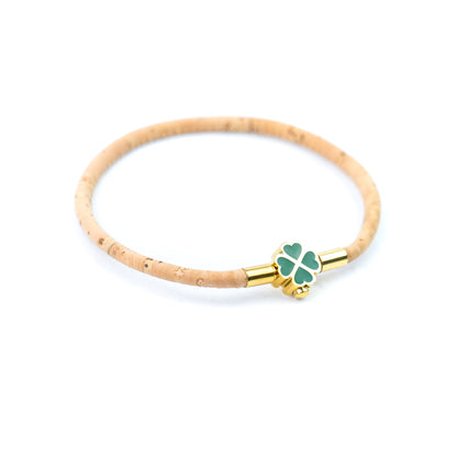 Handmade 3mm Natural Cork Bracelet with Stainless Steel Clover Clasp BR-416-A/B-MIX-6