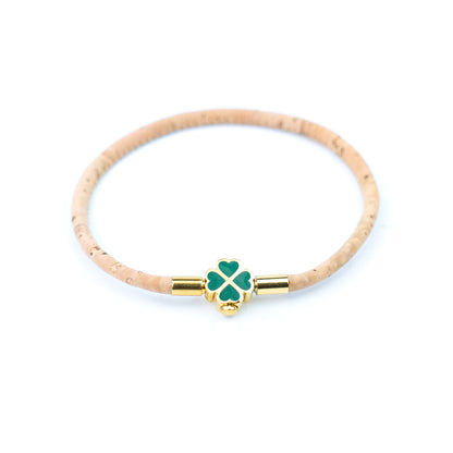 Handmade 3mm Natural Cork Bracelet with Stainless Steel Clover Clasp BR-416-A/B-MIX-6