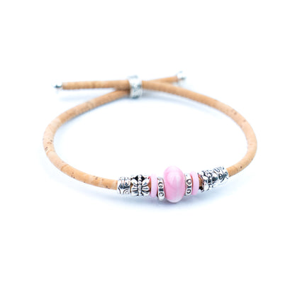 Handmade Natural Cork Bracelet with Ceramic Bead BR-536-MIX-6