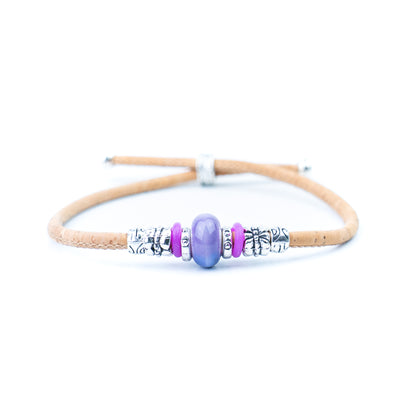 Handmade Natural Cork Bracelet with Ceramic Bead BR-536-MIX-6