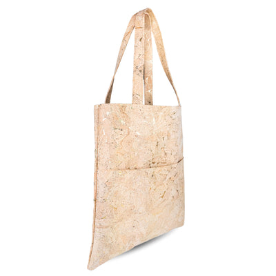Natural Gold Flecks Cork Tote Bag with 3 Front Pockets BAGP-336