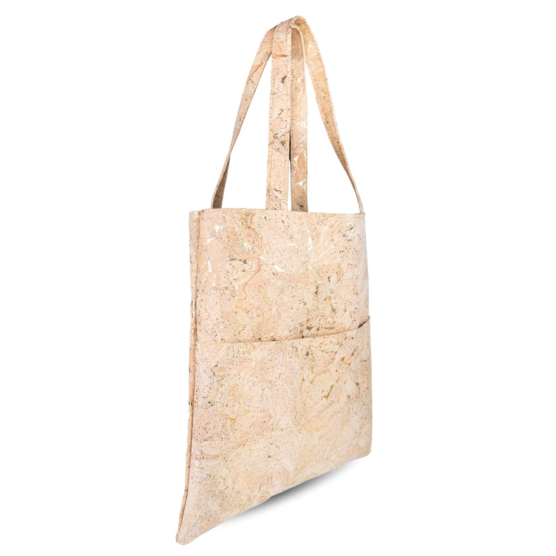 Natural Gold Flecks Cork Tote Bag with 3 Front Pockets BAGP-336