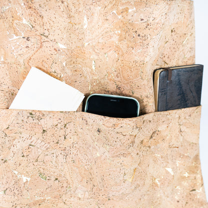 Natural Gold Flecks Cork Tote Bag with 3 Front Pockets BAGP-336