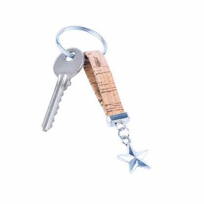 Portuguese Handmade Cork with a stylish alloy star charm Keychain - I-028-MIX-10 (new)
